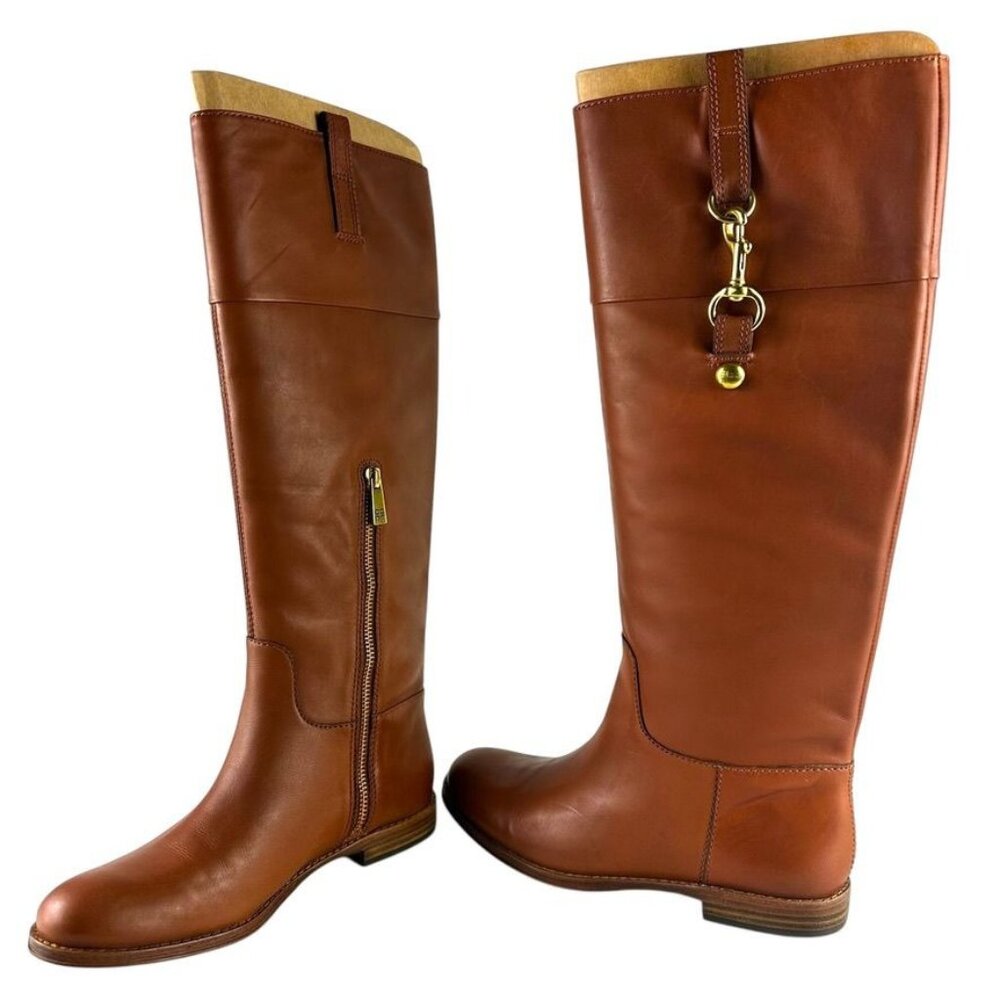 Coach Martta Womens Leather Knee High Riding Boots W/ Gold Accents Sz 6